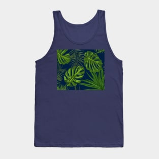 Tropical Leaf Print on Midnight Blue Tank Top